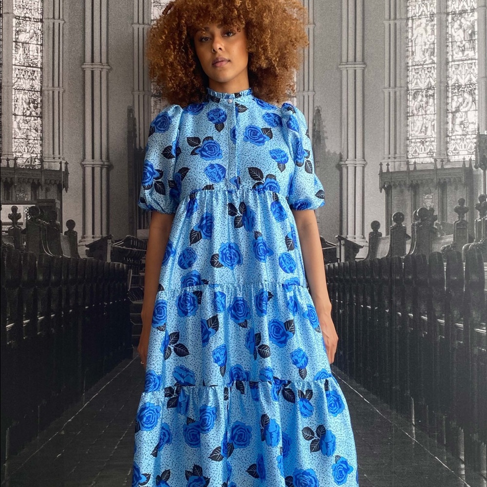 Never worn Cras blue rose print dress